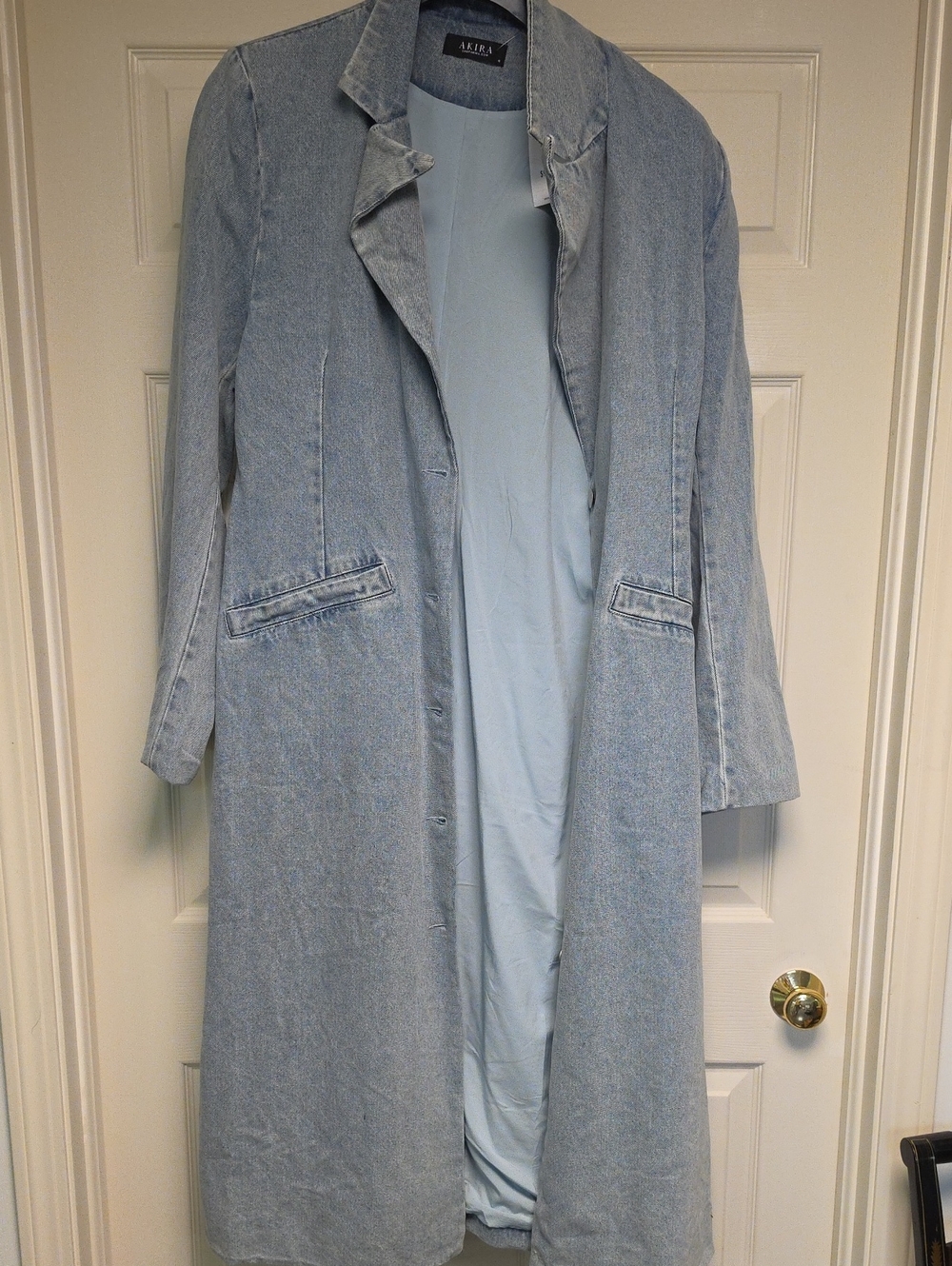 AKIRA Light Blue Long Denim Coat